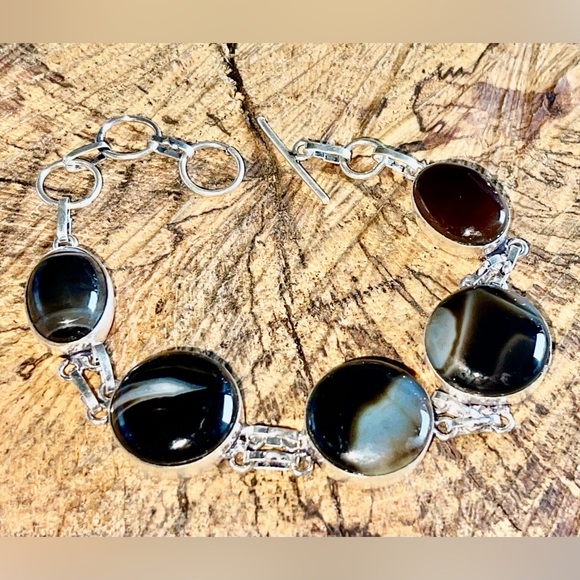 Black Botswana Banded Agate Bracelet 7” - 8 1/2” - Picture 7 of 8